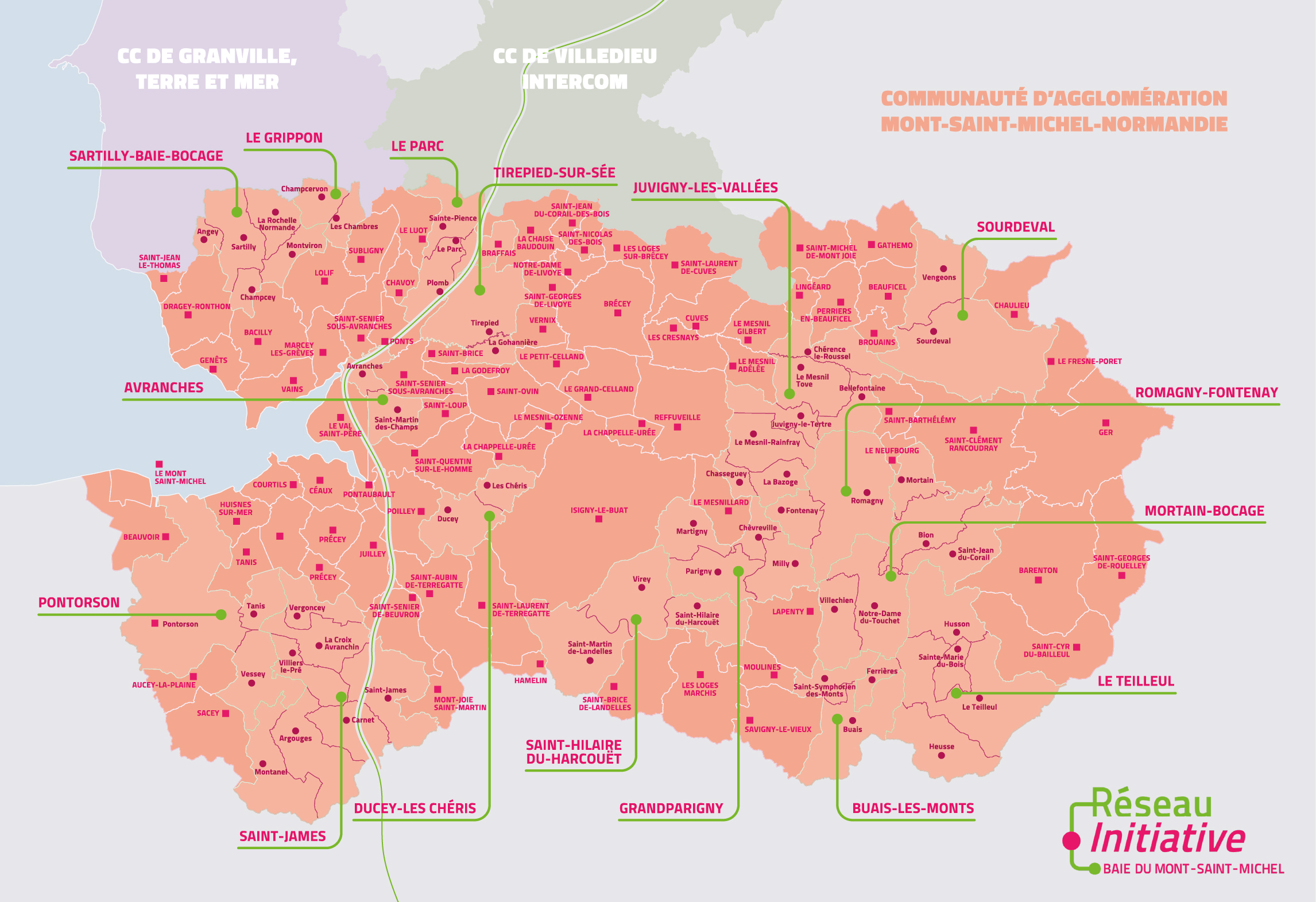 Plan des communes de l'agglomération Mont-Saint-Michel-Normandie